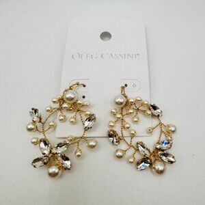 Oleg Cassini Gold Pearl Crystal Drop Earrings Wedding Bridal Statement Jewelry